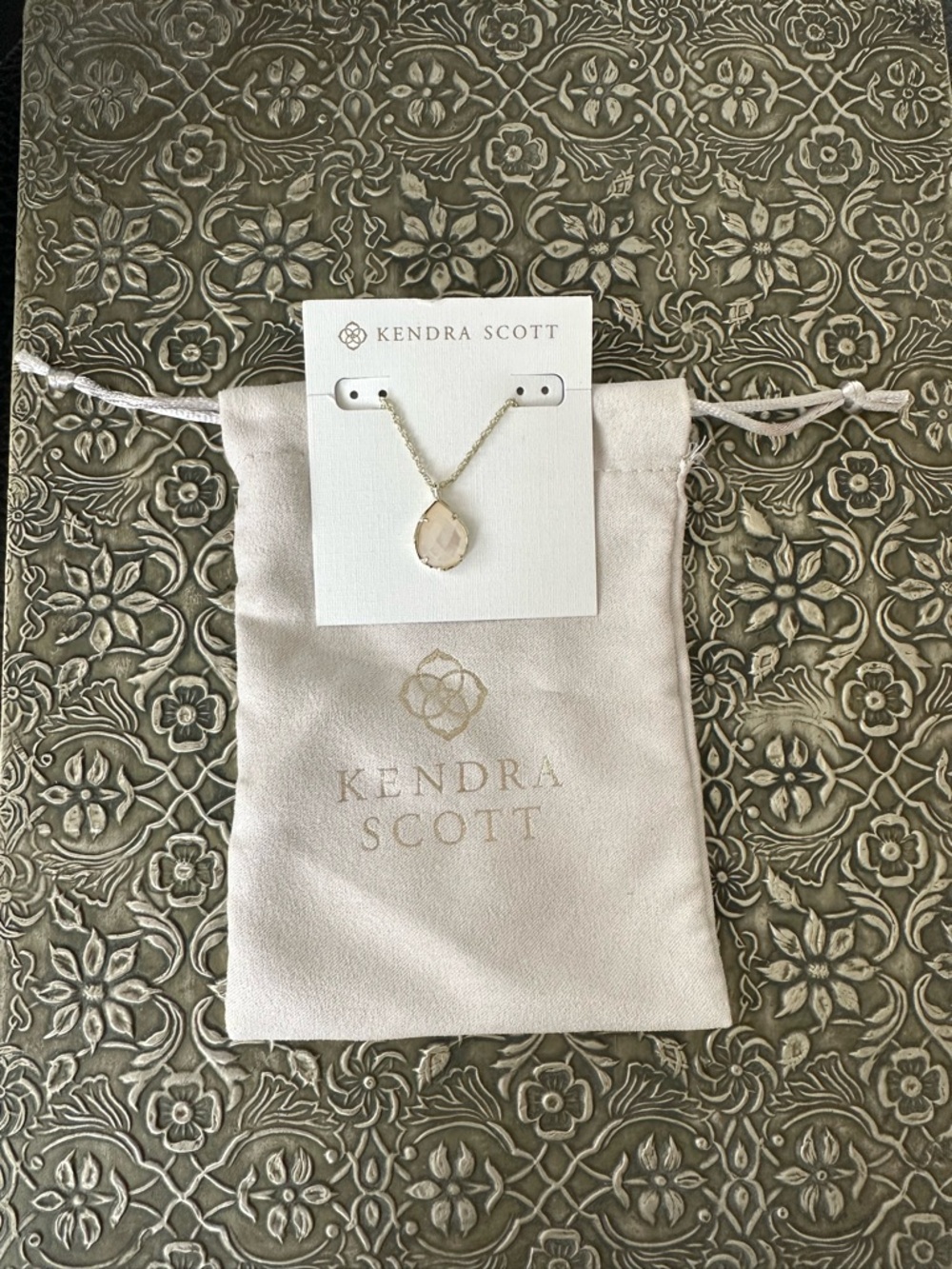 Kendra Scott Gold Necklace with white Teardrop Pendant